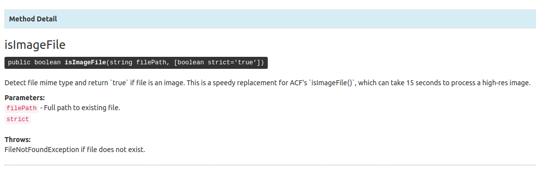 HTML documentation showing isImageFile method documentation